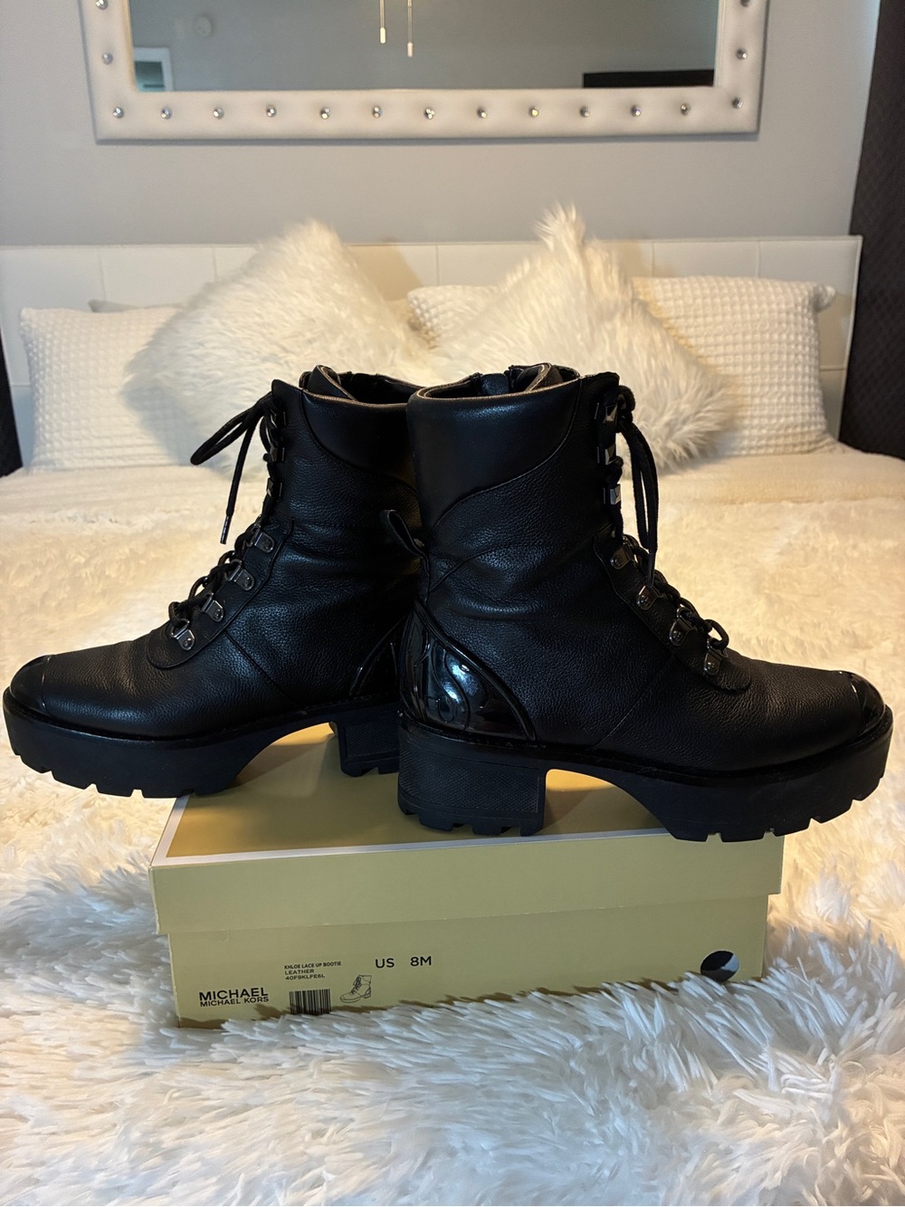 Women’s Michael Kors Black Leather Lace-Up Platform Ankle Boots